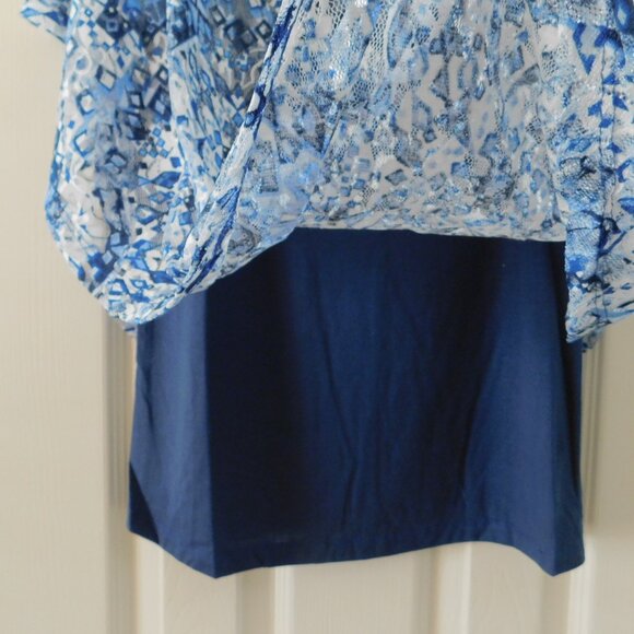 Zac &Rachel Top Draped Sleeveless Lace Layered Blue PXL NEW - Picture 3 of 7
